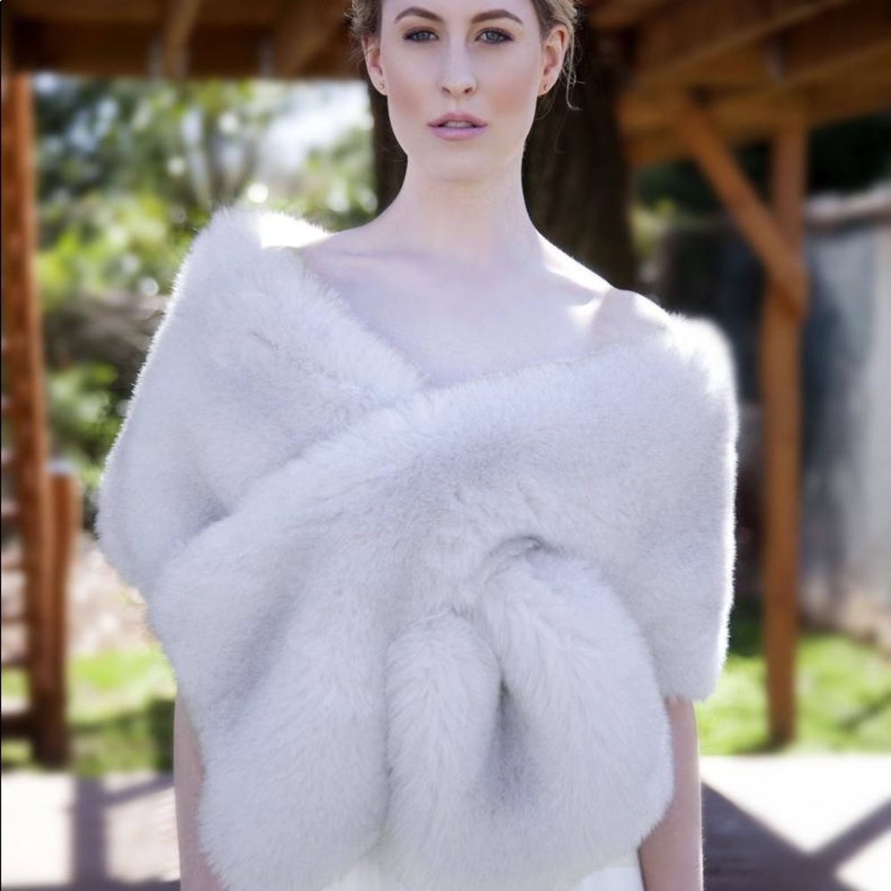 Light Gray Fur Shawl, Silver fur bridal wrap